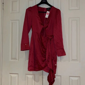 Honey Metallic Fushia  pink Mini party long sleeve dress Sz 12